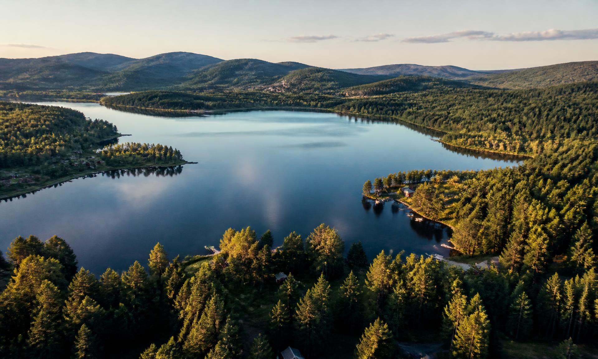 Sjö och skog i Dalarna sedd från luften